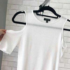 TOPSHOP White Ribbed Cold Shoulder Top